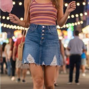 Hollister Blue Distressed Denim Skirt